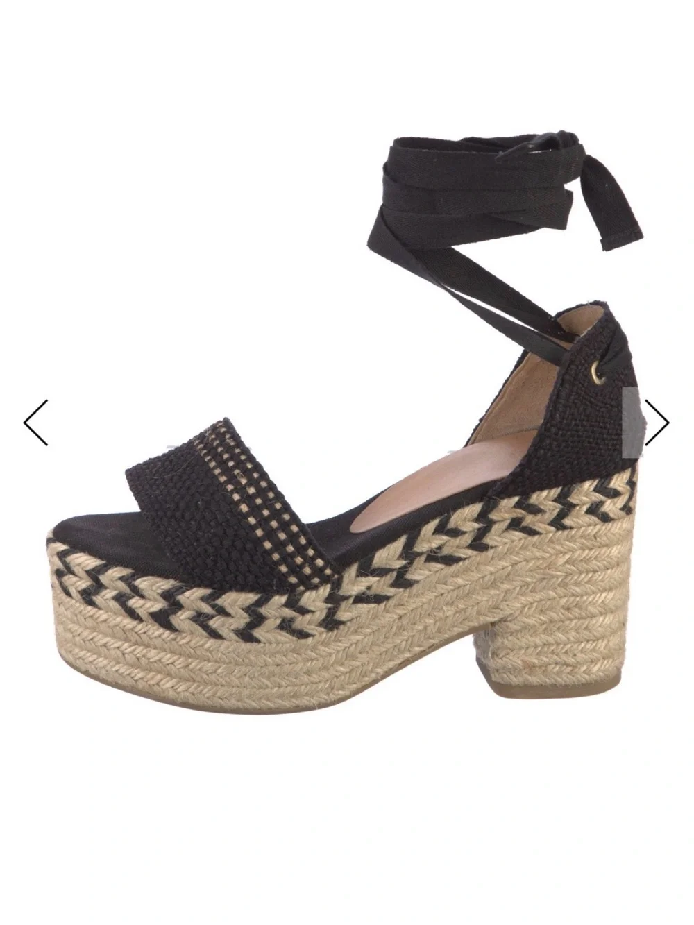 Castaner Black Woven Espadrille Platform Sandal with Ankle Tie